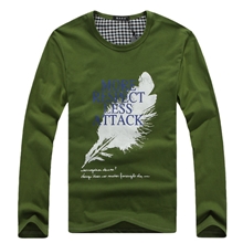 批发男装新款长袖情侣t恤衫春秋男士长袖t恤纯棉男式长TM-羽毛