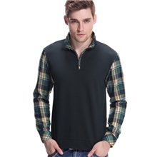 【伙拼】贝利诗登英伦风尚高档男装立领格纹拼接秋款长袖T恤