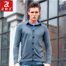 男装厂家2013秋冬新款男式衬衫领假两件针织开衫男士外套批发