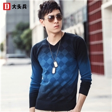 2013秋季新品男装针织衫批发男士撞色格子纯棉潮毛衣修身毛衫