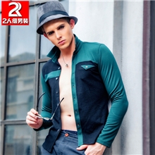 【伙拼】2013秋季新款男装批发男士长袖修身韩版拼接男式衬衣批发