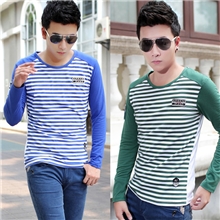 厂家直销男士长袖T恤批发2013秋装新款男装圆领条纹长袖T恤
