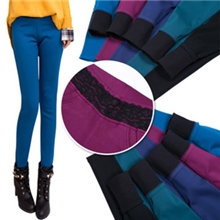 2013秋冬季新款韩版女装时尚加绒蕾丝保暖小脚铅笔裤打底休闲长裤