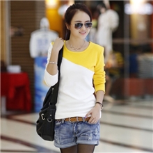 2013秋冬季新款批发日韩版女装时尚拼接加厚绒打底衫女士长袖T恤
