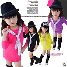 时尚小衣秋款女童2013新款亮片领带圆领长袖T恤童装批发