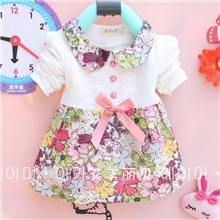 2014春装新款品牌童装韩版品牌女童三粒扣下摆花朵长袖T恤hy