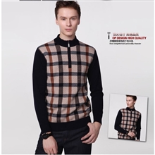 正品格子纯羊毛衫男韩版英伦商务拉链半高领针织衫毛衣订货