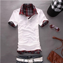 夏季爆款男式短袖T恤韩版修身双领格子短袖polo衫短袖T恤男