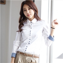 工厂直销职业白领拼色纯棉长袖衬衫学生衬衣外套女一件代发