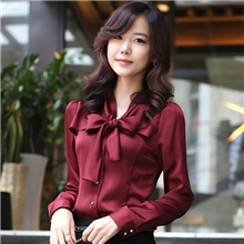 工厂直销韩版修身蝴蝶结长袖衬衫时尚白领职业女装衬衣