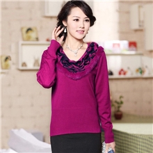 厂家批发2013新款蕾丝花瓣兔毛领V领羊毛衫针织衫中年妈妈装毛衣