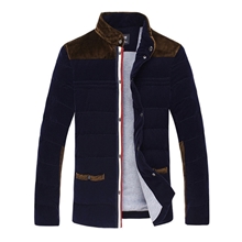 冬季新款男士修身立领棉衣时尚男式灯芯绒拼接棉服外套男装批发