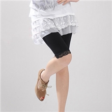 夏季百搭女装清凉舒适冰丝五分中长蕾丝花边打底裤