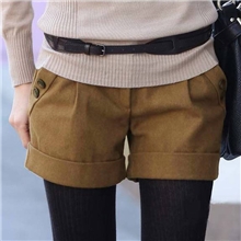 2013年秋冬预热时尚卷边双扣百搭胖mm短裤加厚毛呢短裤XXXL码