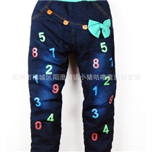 2013冬款韩版童裤批发中大女童全棉弹力牛仔双层棉裤厂家直批