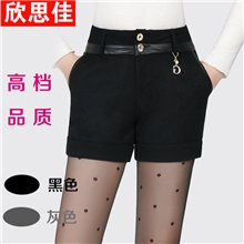 1212新款韩版大码毛呢短裤女秋冬冬季加厚女士短裤呢子靴裤批发