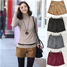 K07#韩国SZ时尚卷边双扣百搭加厚毛呢短裤靴裤4色6码S-XXXL