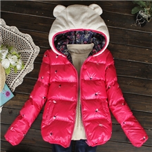 2013秋冬新款韩版刺绣小爱心可爱连帽加厚熊耳朵棉衣外套女