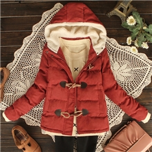 93842013冬新款韩版百搭纯色橄榄扣加绒加厚保暖连帽棉衣外套女款