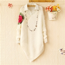 E3875-2013秋新款韩版女装花朵钩花镂空套头蝙蝠罩衫针织衫