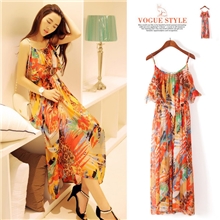 新款时尚韩版多穿法波西米亚宽松大码修身无袖吊带豹纹雪纺连衣裙