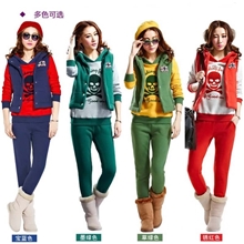 2013秋冬韩加绒加厚新款卫衣三件套骷髅头女式运动休闲套装批发