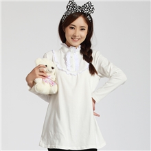 天娇靓妈咪秋季孕妇装爆款纯棉韩版长袖针织花边立领百搭打底衫