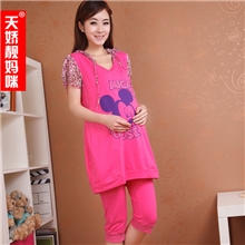 天娇靓妈咪2013春夏新款韩版时尚卡通短袖针织休闲运动孕妇套装