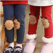 2013韩版最新秋款造型小熊毛毛脸补丁不倒绒加厚儿童百搭打底裤