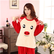 批发长袖法兰绒睡衣卡通可爱猪头女生家居服套装秋冬季HFF6501