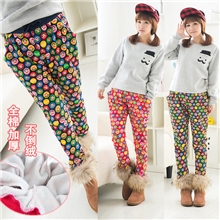 冬全棉大嘴*猴全身印花卡通猴不倒绒花裤加厚休闲裤铅笔小脚靴裤