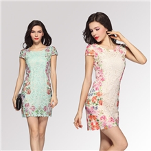 2013新款夏装彩色水溶花修身淑女蕾丝钩花连衣裙--2色连衣裙