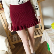 工厂直供秋冬女装针织包裙复古优雅木耳边毛线包裙半身裙短裙