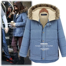 欧美女装秋冬2013棉袄外套女大码中长款棉衣加厚羽绒连帽毛领棉服