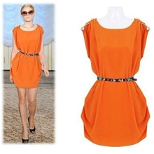 厂家直销2013款肩部三粒扣装饰无袖灯笼摆连衣裙灯笼裙送腰带