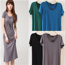 欧美风夏季外贸女装莫代尔连衣裙短袖长裙拖地长款连衣裙