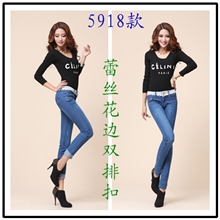 2013春夏装韩版潮女式蕾丝牛仔裤弹力显瘦小脚裤铅笔牛仔裤
