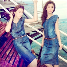 2013夏季新款女装批发欧美修身无袖牛仔连衣裙长裙牛仔裙大量有货