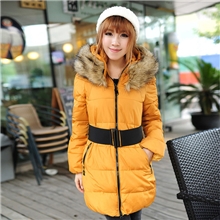 2013简曼新款冬装中长款修身超大毛领加厚加大棉衣外套配腰带棉袄