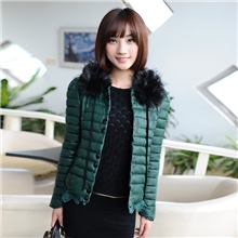 简曼秋冬新款女短款外套蕾丝下摆花边甜美修身羽绒棉服小棉袄棉衣