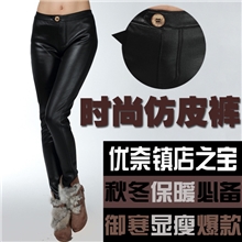 新款仿皮加厚不倒绒保暖海狸绒打底裤保暖皮裤