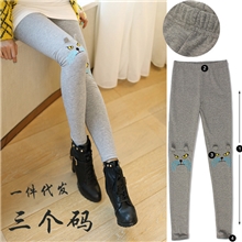 新款女装韩国版刺绣小猫打底裤批发糖果色三个码打底九分裤批发