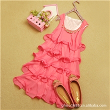 清仓特价装新品厂家女装批发韩版修身无袖雪纺背心连衣裙现货