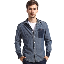 高品质强货双层加厚英伦风男式修身纯棉长袖牛仔衬衫男