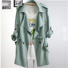 13韩国秋冬新款高端乱麻雪纺面料抽绳系腰可卷袖宽松风衣外套女装