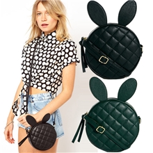 欧美专柜款原单绿色黑色兔子耳朵圆形菱格单肩真皮斜挎小包包批发