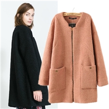 2013秋冬专柜新品女装圈圈毛呢欧美风毛呢大衣拉链毛呢外套风衣