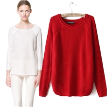 2013秋款专柜同款大红色毛衣宽松大码长袖毛衣外套针织毛衣女批发