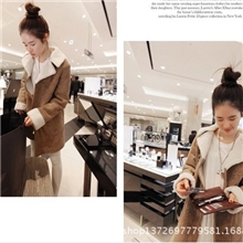 冬装新款韩国麂皮绒双排扣宽松大衣羊羔毛翻领保暖棉衣大码外套