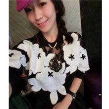 2013韩版女装秋冬新款8427#欧洲站韩国蕾丝花朵打底衫